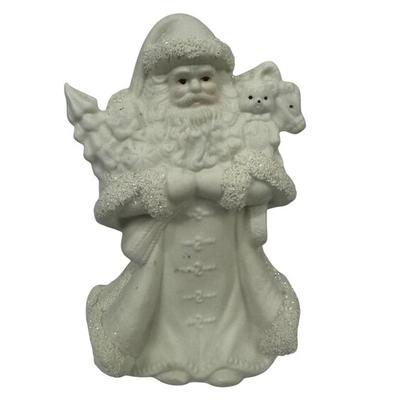 K’s Collection White Ceramic Santa Figurines Glitter Accents Set Of 4 Christmas - Picture 9 of 14